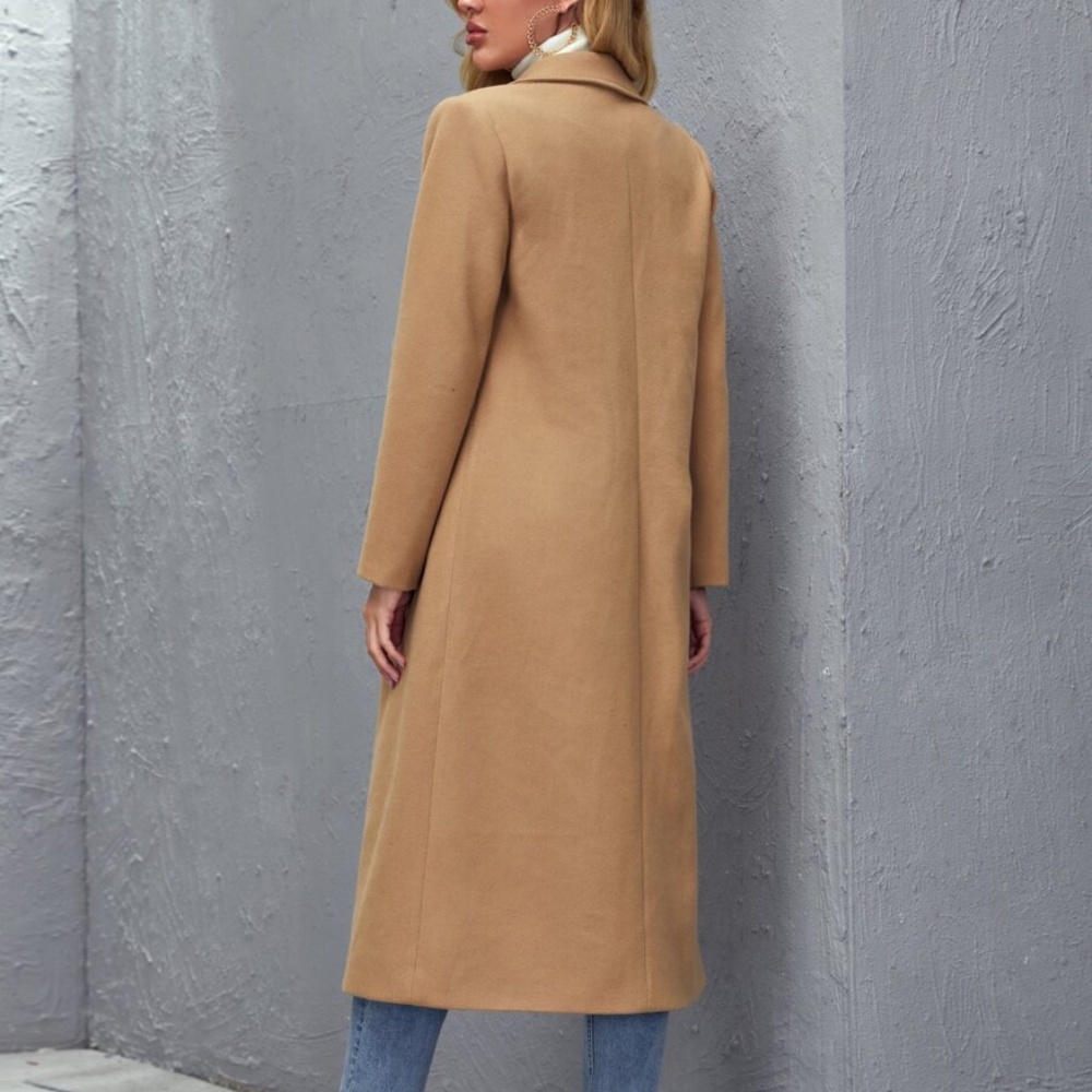 CAmel khaki wide collar coat jacket trench pockets - Picture 3 of 5